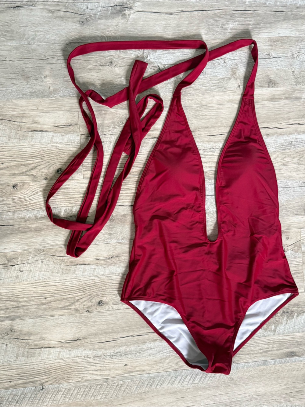 Women’s Red One-Piece Swimsuit with Wrap Straps